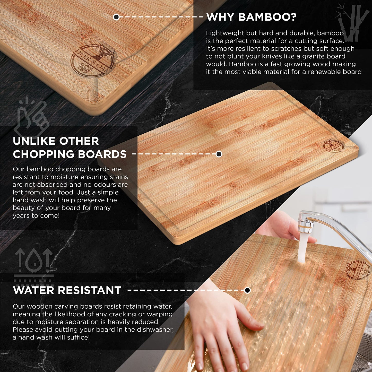 Deer & Oak - Premium Wooden Chopping Board - 1x X-Large 45 x 30 x 2cm & 1x Large 38 x 25 x 2cm - Bamboo Cutting Board for Carving Meat - Chopping Boards for Kitchens-Pre Oiled,Treated,Attractive Wood L + XL