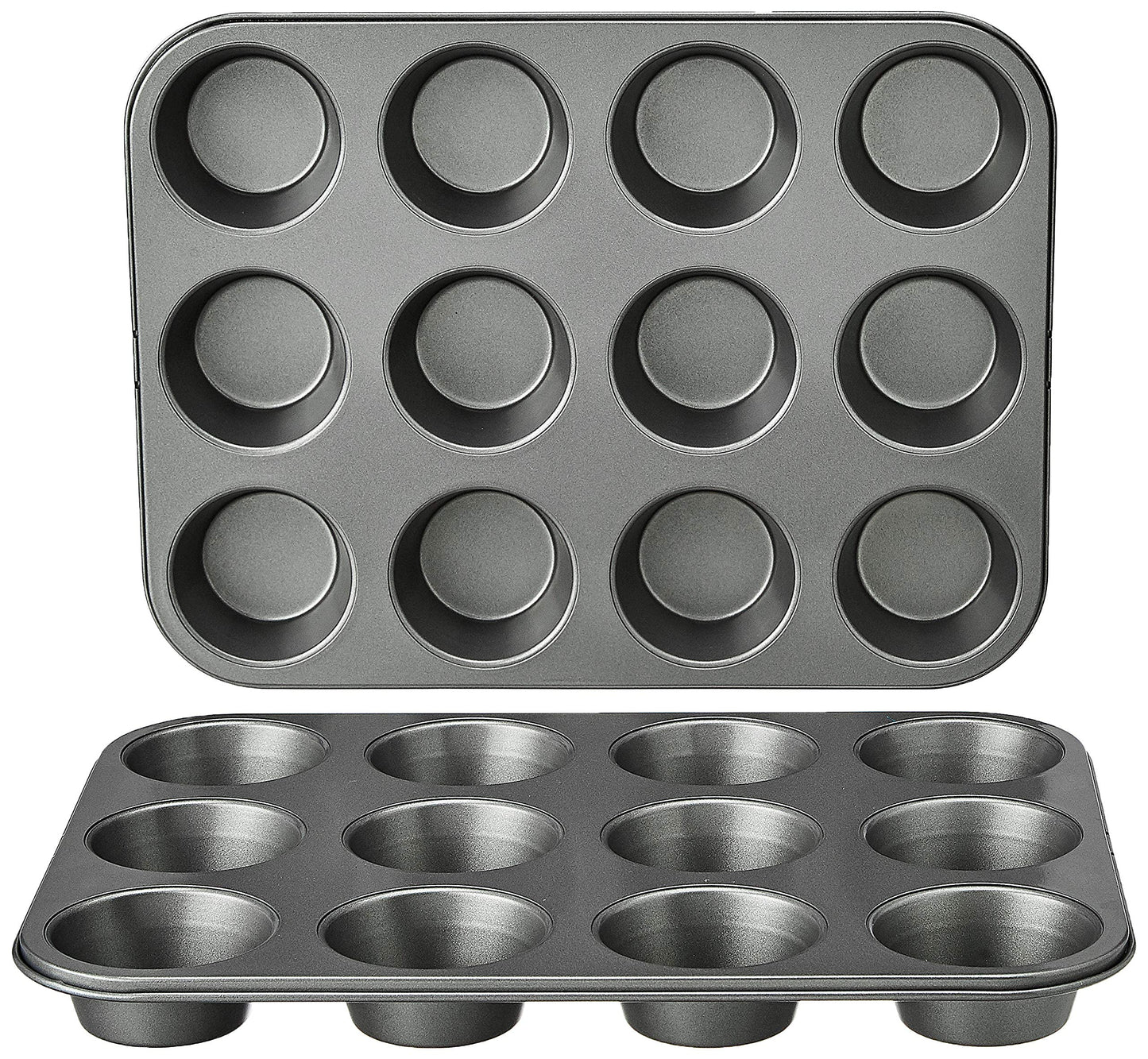 Amazon Basics Nonstick Round Carbon Steel Muffin Pan, 2-Pack, Grey Muffin Trays Only