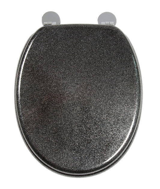 Croydex Black Quartz Flexi-Fix Toilet Seat, Black Toilet Seat Glitter Quartz Finish, Flexi-Fix Never Slips Grip Pad Technology, Adjustable Hinges, Top & Bottom Fix, All Fittings Included 44.5x38x6cm Quartz Black