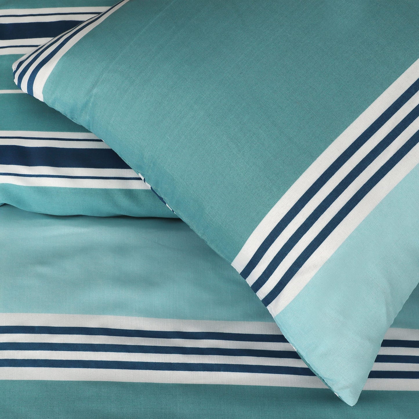 Sleepdown Duvet Cover Set - Teal - Geometric Banded Stripe - Reversible Quilt Cover Easy Care Bed Linen Soft Cosy Bedding Sets with Pillowcases - Double (200cm x 200cm)