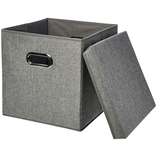 Amazon Basics Foldable Burlap Storage Cubes (2-Pack), Gray 2-Pack