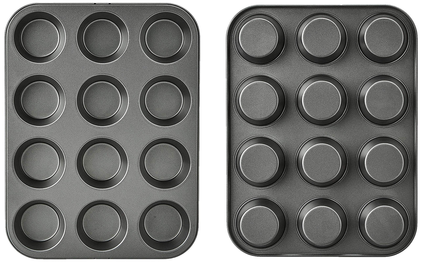 Amazon Basics Nonstick Round Carbon Steel Muffin Pan, 2-Pack, Grey Muffin Trays Only